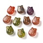 Handmade Lampwork Beads, Tulip Shape, Golden Metal Enlaced