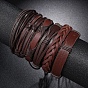 6Pcs 6 Style Adjustable Braided Imitation Leather Cord Bracelet Set with Waxed Cord for Men