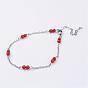 304 Stainless Steel Chain Anklets, with Gemstone Beads