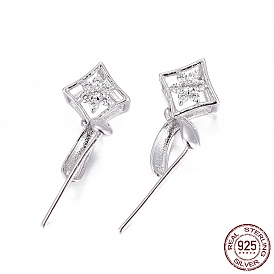 925 Sterling Silver Pendant Bails, with Cubic Zirconia, with 925 Stamp, Snowflake, Clear