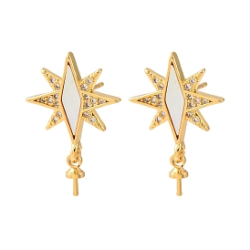 Фурнитура для серег-гвоздиков из латунных ракушек с микропаве из кубического циркония, за половину пробурено бисера, с уха орехов, без кадмия и без свинца, стойки покрытие, долговечный