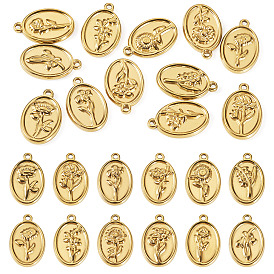 12Pcs 12 Styles 304 Stainless Steel Pendants, Oval with Flower