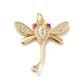 Brass Micro Pave Cubic Zirconia Pendants, with Jump Ring, Cadmium Free & Lead Free, Long-Lasting Plated, Dragonfly