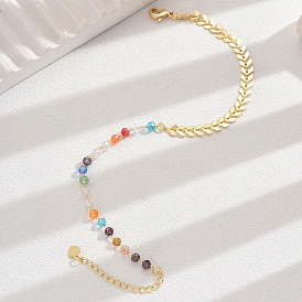 Brass Wheat & Plastic Colorful Asymmetrical Beach Vacation Anklets for Women