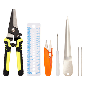 Pricker Sewing Tool Kits, including Carbon Steel Scissors, PP Handle Awls, 430 Stainless Steel Woven Rattan Tools and Plastic Measuring Rulers