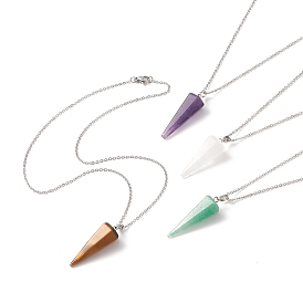Gemstone Cone Pendant Necklace, 304 Stainless Steel for Men Women