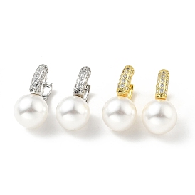 Aretes de aro colgantes de perlas de plástico con circonita cúbica transparente, pendientes de latón con bisagras para mujer, sin plomo, cadmio, níquel