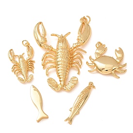Brass Pendants, Marine Animal Theme Charms, Rack Plating, Long-Lasting Plated, Lead Free & Cadmium Free