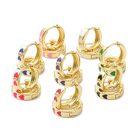 Pendientes de aro de latón esmaltado, real 18 k chapado en oro, anillo con el corazón, sin plomo y cadmio