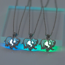 Alloy Elephant Pendant Necklaces, Cable Chain Necklaces, with Luminous Stone