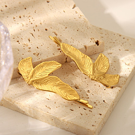 Модная 304 заколка-невидимка из нержавеющей стали в форме листа для женщин, реальный 18 k позолоченный