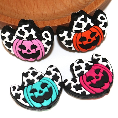 Halloween pumpkin Food Grade Eco-Friendly Silicone Focal Beads, Chewing Beads For Teethers