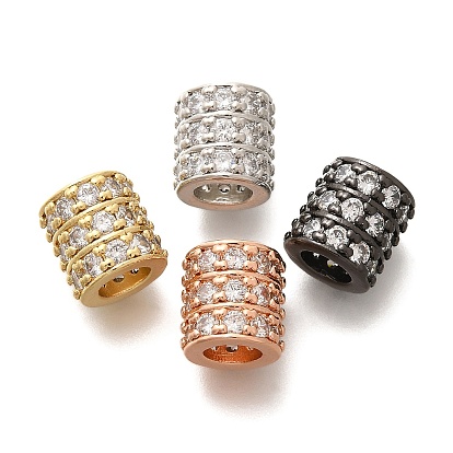 Стойка покрытие латунь микро паве прозрачный кубический цирконий европейские бусины, бусины с большим отверстием, долговечный, без свинца и без кадмия, колонка