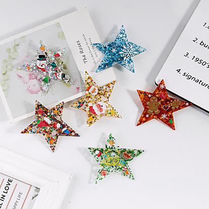 Christmas Star Transparent Acrylic Alligator Hair Clips for Girl, wih Paillette, DIY Hair Accessories