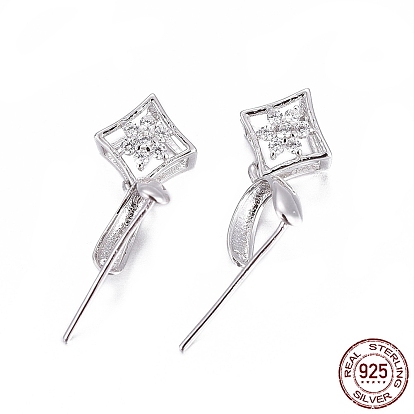 925 Sterling Silver Pendant Bails, with Cubic Zirconia, with 925 Stamp, Snowflake, Clear