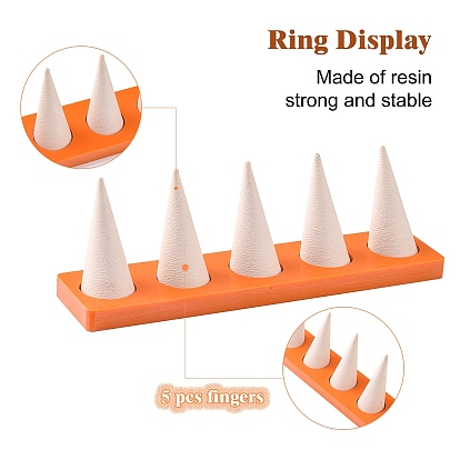 Resin Artificial Marble Ring Finger Display Stands, with 5Pcs PU Leather Finger Shape Holder Showcase