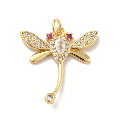 Brass Micro Pave Cubic Zirconia Pendants, with Jump Ring, Cadmium Free & Lead Free, Long-Lasting Plated, Dragonfly