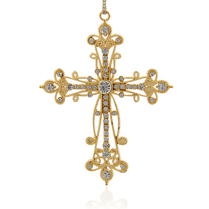 Alloy Rhinestone Big Pendants, Cross Necklace Charms, 93x71.5x7mm, Hole: 3mm