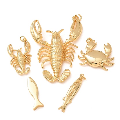 Brass Pendants, Marine Animal Theme Charms, Rack Plating, Long-Lasting Plated, Lead Free & Cadmium Free