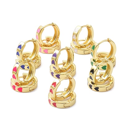 Pendientes de aro de latón esmaltado, real 18 k chapado en oro, anillo con el corazón, sin plomo y cadmio