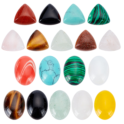 18Pcs 18 Style Natural & Synthetic Mixed Gemstone Cabochons, Oval & Triangle