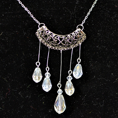 DIY Necklace Kits, Tibetan Style Alloy Glass Beaded Bib Pendant Necklace