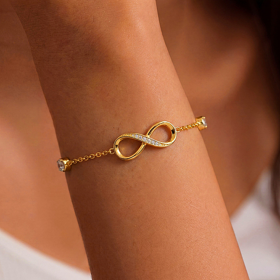 925 Bracelets en argent sterling ornés du symbole de l'infini et de zirconiums cubiques transparents, pour hommes et femmes au quotidien