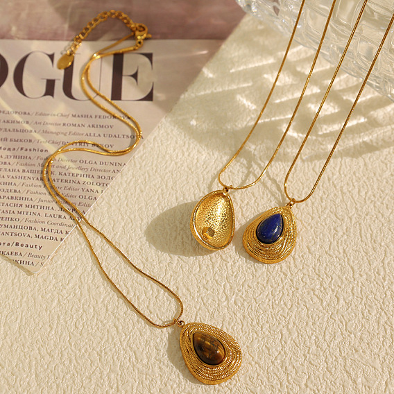 304 Женские ожерелья в форме змеи из нержавеющей стали с подвеской в виде капли из натурального камня, золотые