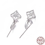 925 Sterling Silver Pendant Bails, with Cubic Zirconia, with 925 Stamp, Snowflake, Clear