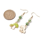 Real 18K Gold Plated Alloy Enamel Dangle Earrings, with Natural Dyed White Jade Round Beaded