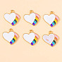 Alloy Enamel Pendants, Heart with Rainbow Charm, Golden