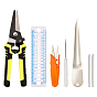 Pricker Sewing Tool Kits, including Carbon Steel Scissors, PP Handle Awls, 430 Stainless Steel Woven Rattan Tools and Plastic Measuring Rulers