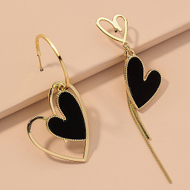 Black Asymmetrical Hollow Heart 925 Silver Needle Earrings Simple Fashion Earrings Earrings For Women
