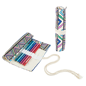 Nbeads 2Pcs 2 Style Handmade Canvas Pencil Roll Wrap, Multiuse Roll Up Pencil Case, Pen Curtain, Ethnic Style, for Coloring Pencil Holder Organizer