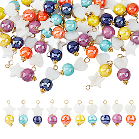 40 шт. 10 стили круглые фарфоровые и натуральные пресноводные ракушки подвески в виде звезд и сердец, с 304 фурнитурой из нержавеющей стали, золотые