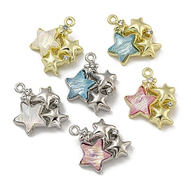 Rack Plating Alloy Rhinestone Pendants, with Resin, Lead Free & Cadmium Free & Nickel Free, Star Charms