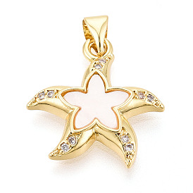 Латунные микропаве прозрачные подвески с фианитом, без кадмия и без свинца, с оболочкой, морская звезда