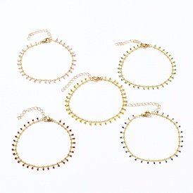 Brass Enamel Charm Bracelets, with Curb Chains and 304 Stainless Steel Lobster Claw Clasps, Golden