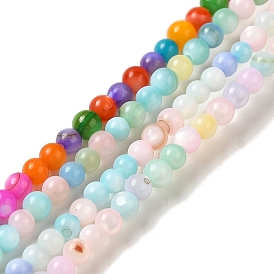 Brins de perles de coquille d'eau douce naturelles teintes en couleur crème glacée, ronde