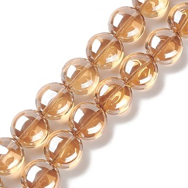 Transparent Electroplate Glass Bead Strands, Pearl Luster Plated, Flat Round