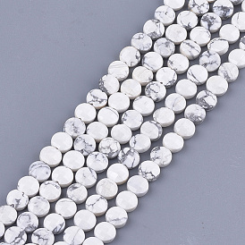 Natural Howlite Beads Strands, Faceted, Flat Round