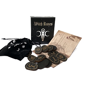 Divination Supplies Kits, Including Wooden Rune Stones & Box, Velvet Drawstring Bags, Instruction Book