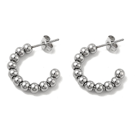 304 Stainless Steel Round Beaded C-shape Stud Earring, Half Hoop Earrings for Women