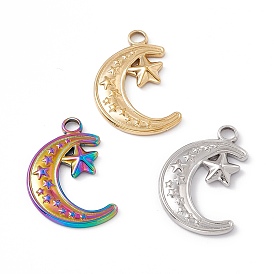 Ion Plating(IP) 304 Stainless Steel Pendants, Moon with Star