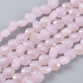 Electroplate Glass Beads Strands, Faceted, Flat Round, Half Rainbow Plated