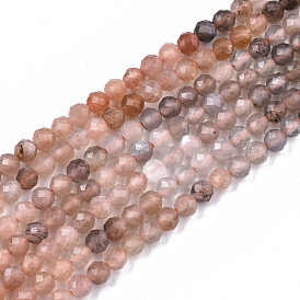 Gradient Style Natural Multi-Moonstone Beads Strands, Faceted, Round