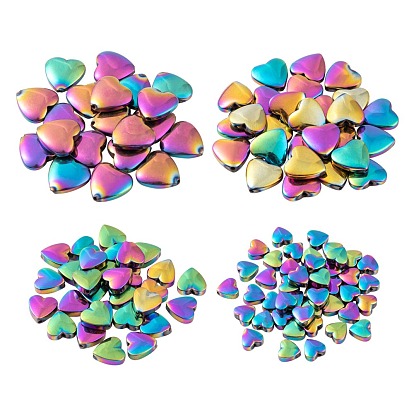 215Pcs 4 Sizes Electroplate Non-magnetic Synthetic Hematite Bead Strands, Heart