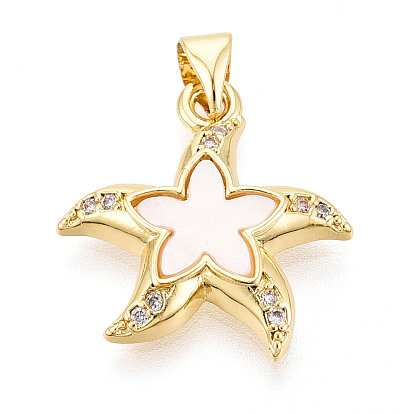 Латунные микропаве прозрачные подвески с фианитом, без кадмия и без свинца, с оболочкой, морская звезда