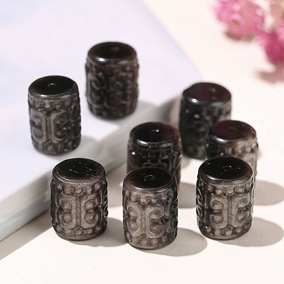 Натуральные серебряные бусины из обсидиана, колонка