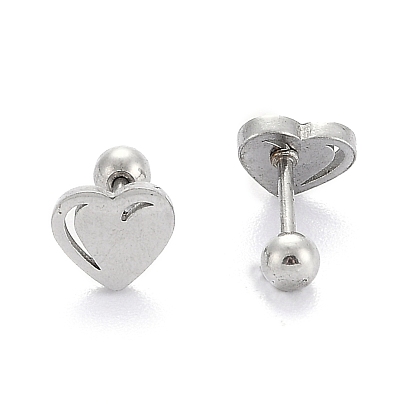 201 Stainless Steel Barbell Cartilage Earrings, Screw Back Earrings, with 304 Stainless Steel Pins, Heart